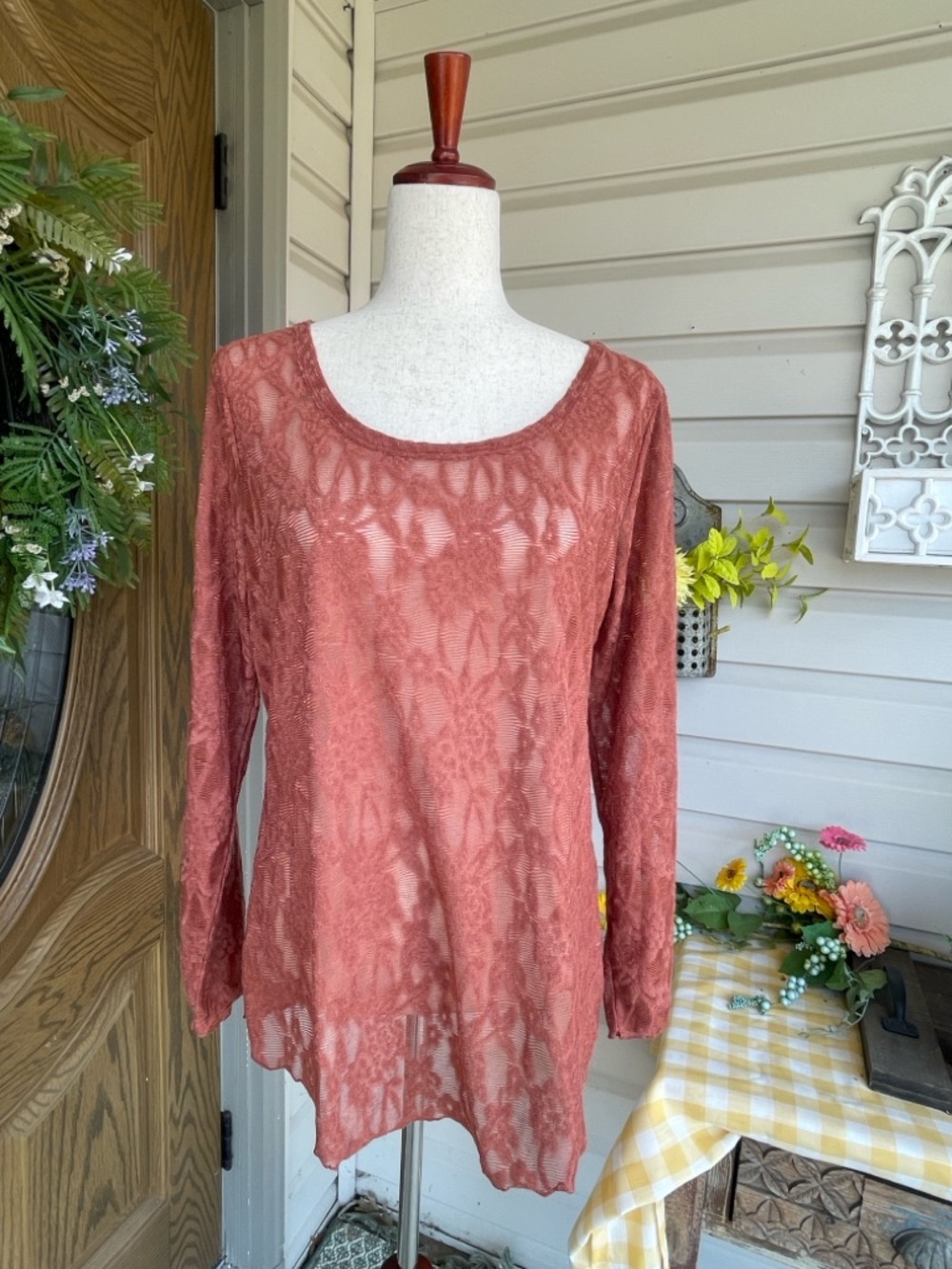 Maurices Rust RTV 24/7 Long Sleeve Lace Tee - Picture 3 of 8